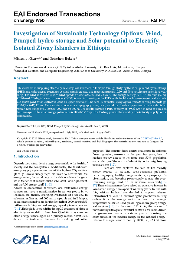 (PDF) Investigation of Sustainable Technology Options: Wind, Pumped ...