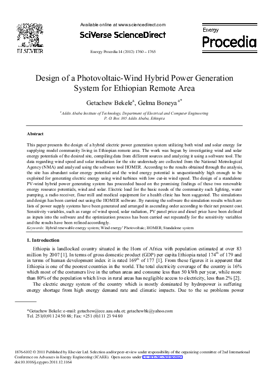 (PDF) Design of a Photovoltaic-Wind Hybrid Power Generation System for ...