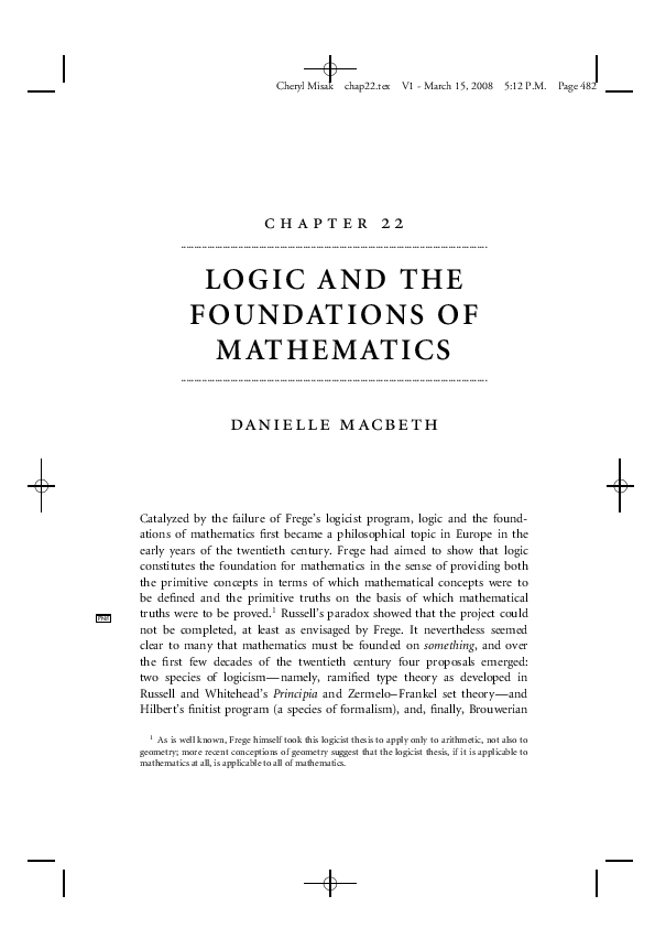 (PDF) Logic and the Foundations of Mathematics