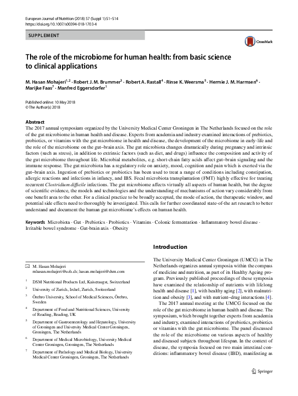 (PDF) The role of the microbiome for human health: from basic science ...