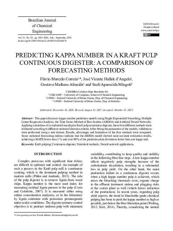 (PDF) Predicting Kappa Number in a Kraft Pulp Continuous Digester: A ...
