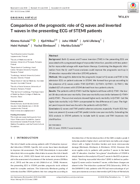 (PDF) Comparison of the prognostic role of Q waves and inverted T waves ...