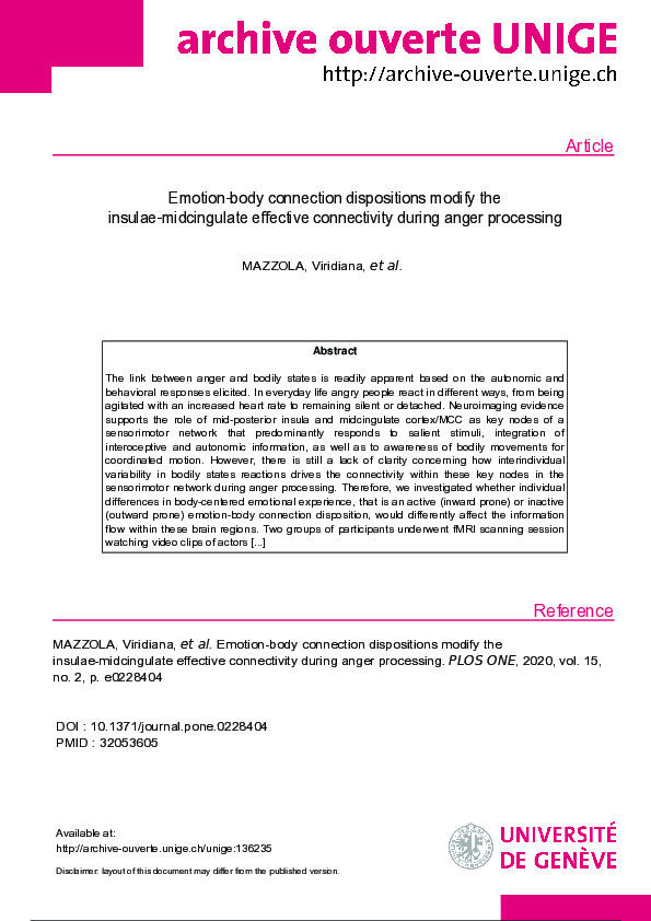 (PDF) Emotion-body connection dispositions modify the insulae ...