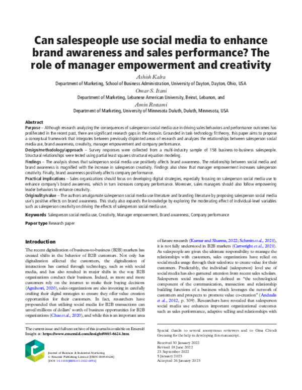 (PDF) Can salespeople use social media to enhance brand awareness and ...