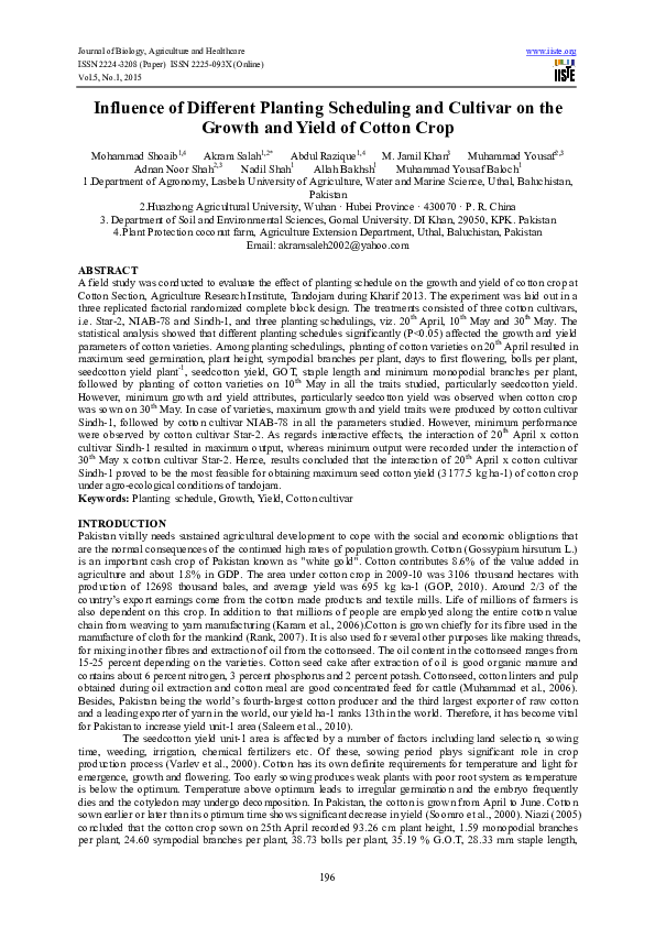 (PDF) Influence of Different Planting Scheduling and Cultivar on the ...