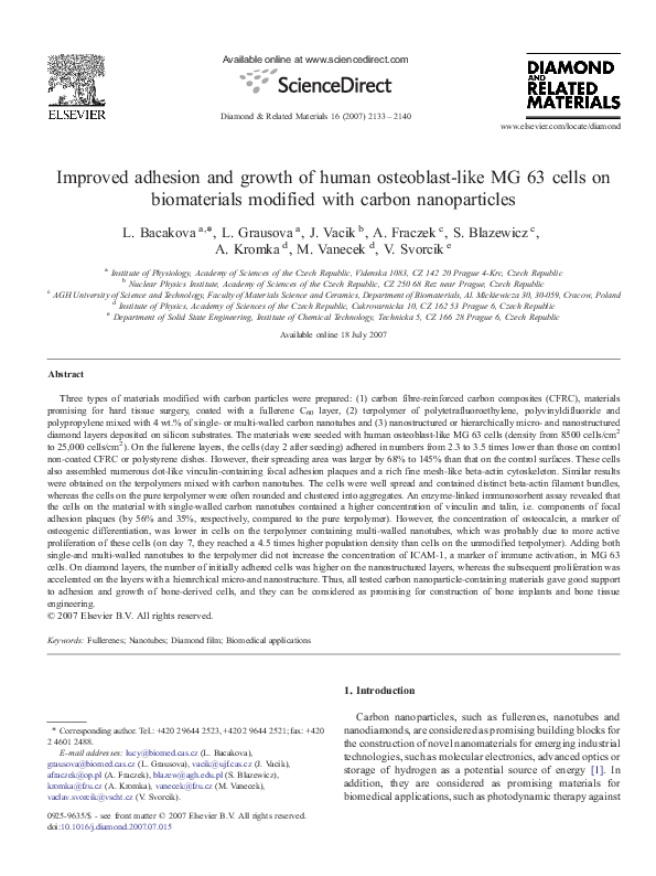 (PDF) Improved adhesion and growth of human osteoblast-like MG 63 cells ...