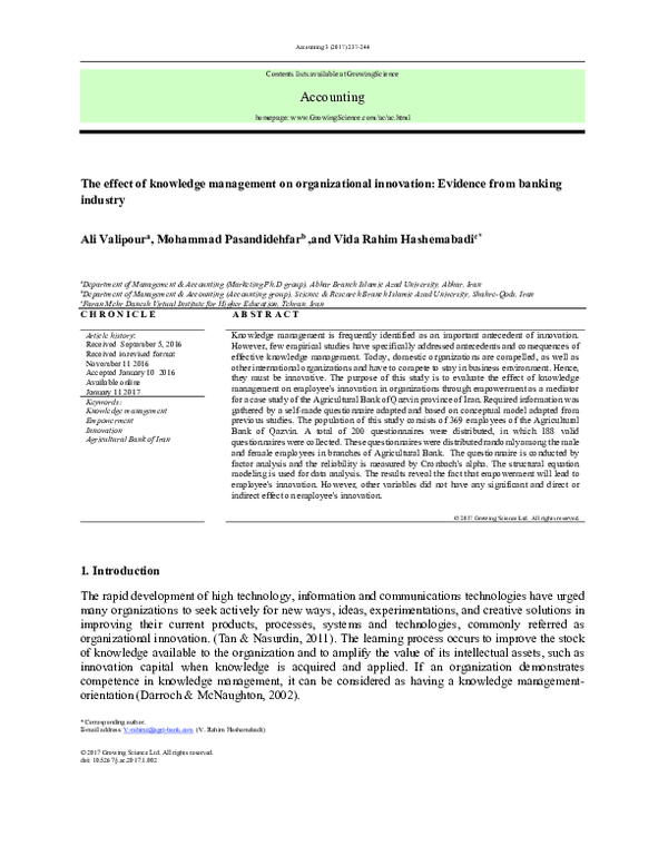 (PDF) The effect of knowledge management on organizational innovation ...