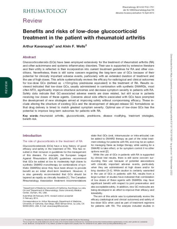 (PDF) Benefits and risks of low-dose glucocorticoid treatment in the ...