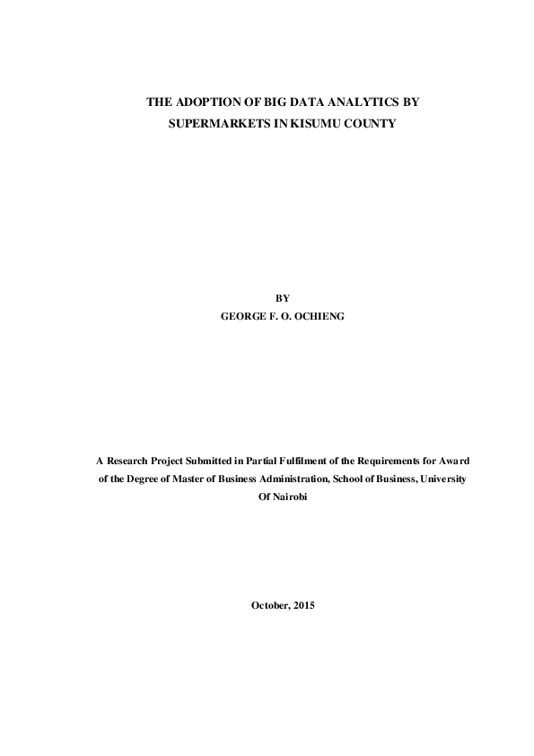 (PDF) The adoption of big data analytics by Supermarkets In Kisumu County