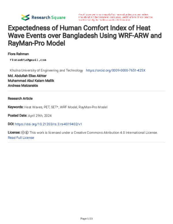 (PDF) Expectedness of Human Comfort Index of Heat Wave Events over ...