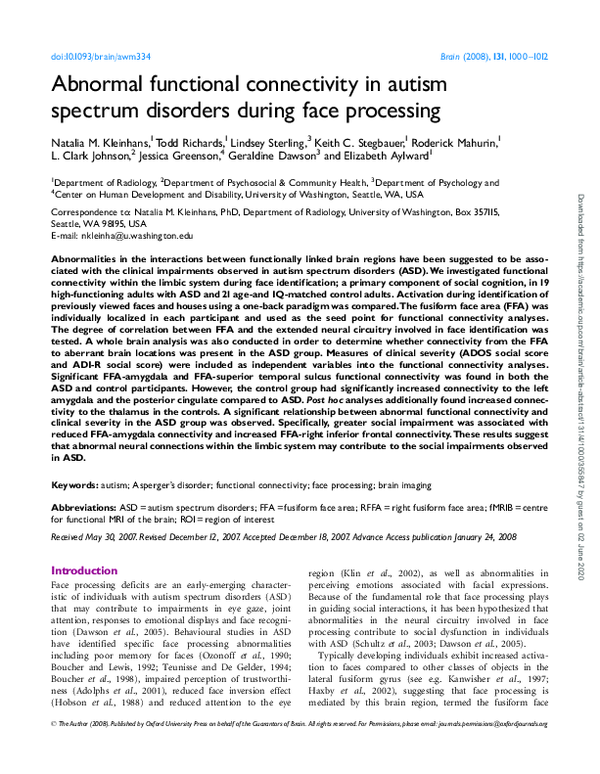 (PDF) Abnormal functional connectivity in autism spectrum disorders ...