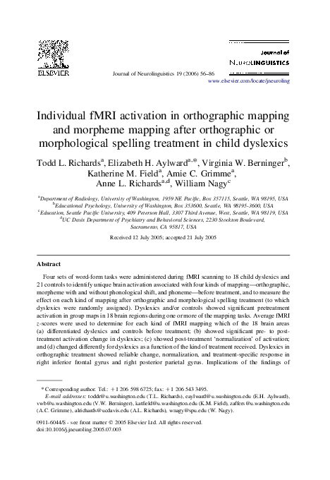 (PDF) Individual fMRI activation in orthographic mapping and morpheme ...
