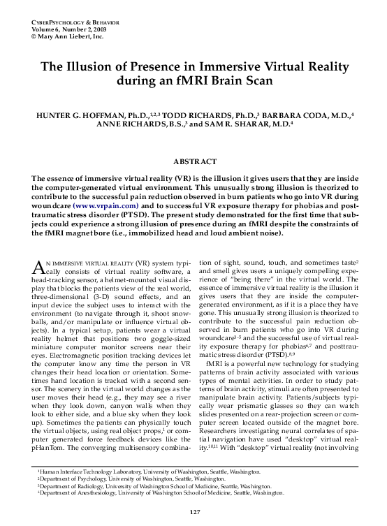 (PDF) The Illusion of Presence in Immersive Virtual Reality