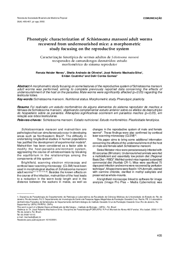 (PDF) Phenotypic characterization of Schistosoma mansoni adult ...
