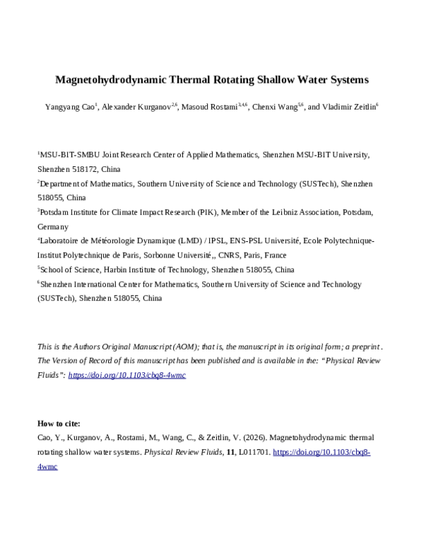 (PDF) Magnetohydrodynamic Thermal Rotating Shallow Water Systems