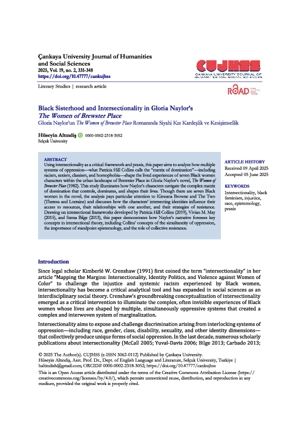 (PDF) Black Sİsterhood and Intersectionality in The Women of Brewster Place