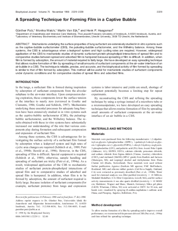 (PDF) A Spreading Technique for Forming Film in a Captive Bubble