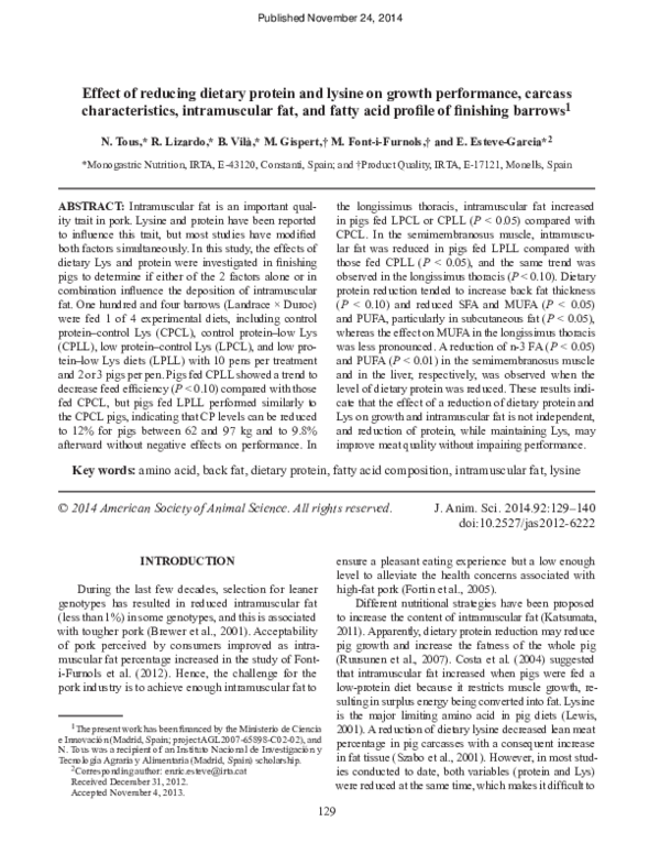 (PDF) Effect of reducing dietary protein and lysine on growth ...