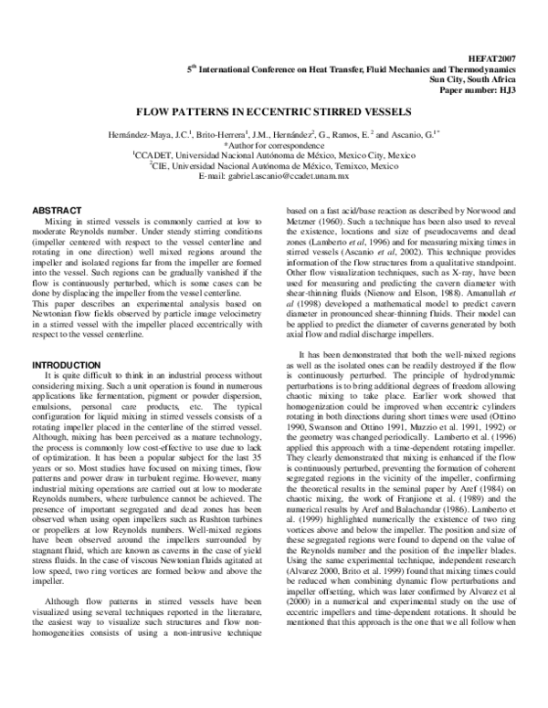 (PDF) Flow Patterns in Eccentric Stirred Vessels