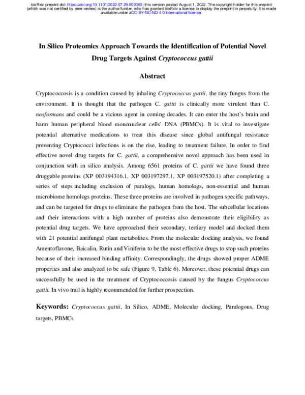 (PDF) In Silico Proteomics Approach Towards the Identification of ...