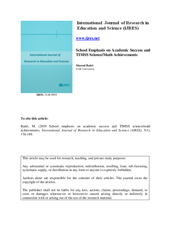 (PDF) School Emphasis on Academic Success and TIMSS Science/Math ...
