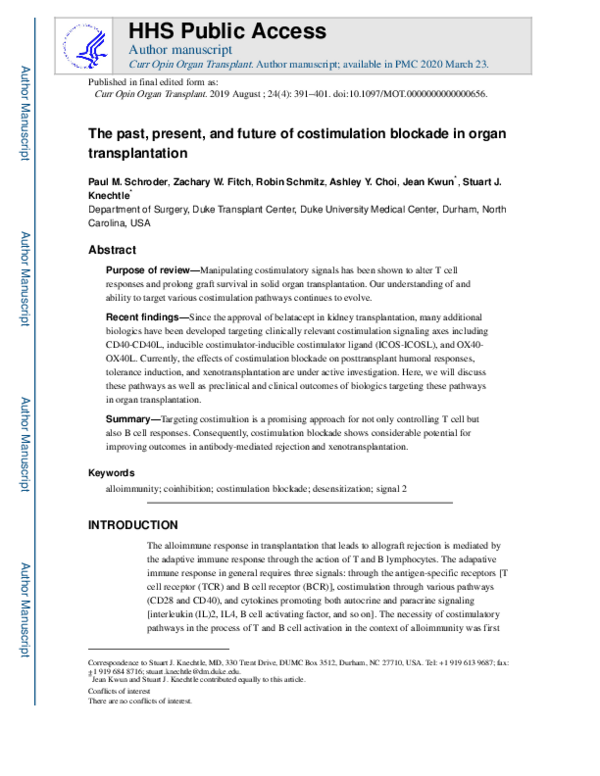 (PDF) The past, present, and future of costimulation blockade in organ ...