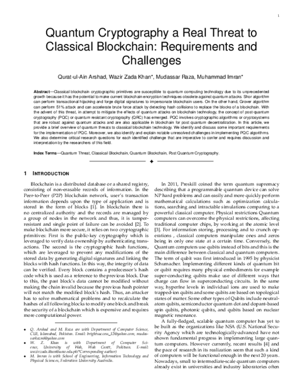 (PDF) Quantum Cryptography a Real Threat to Classical Blockchain ...