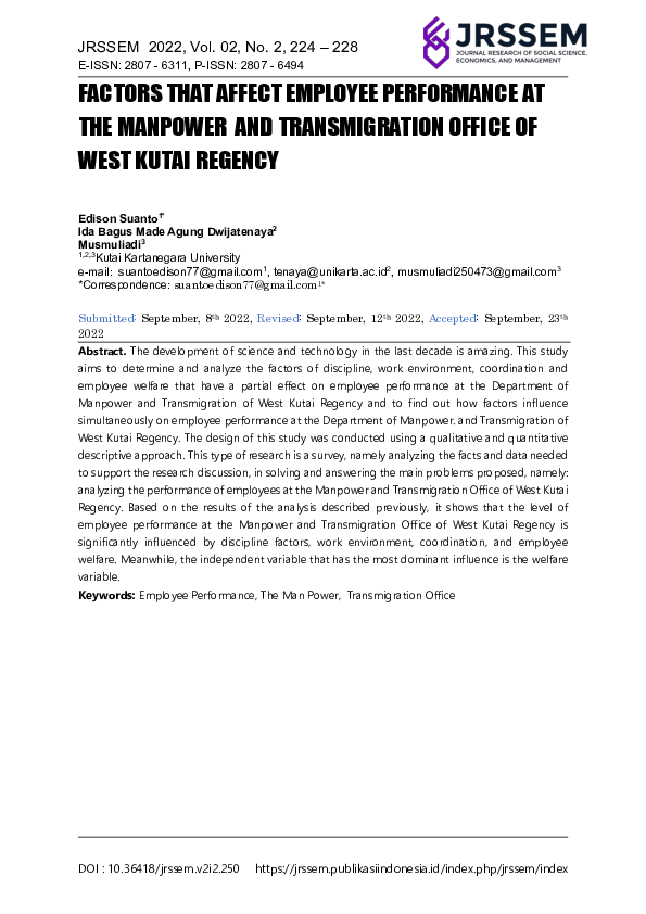 (PDF) Factors That Affect Employee Performance at The Manpower and ...