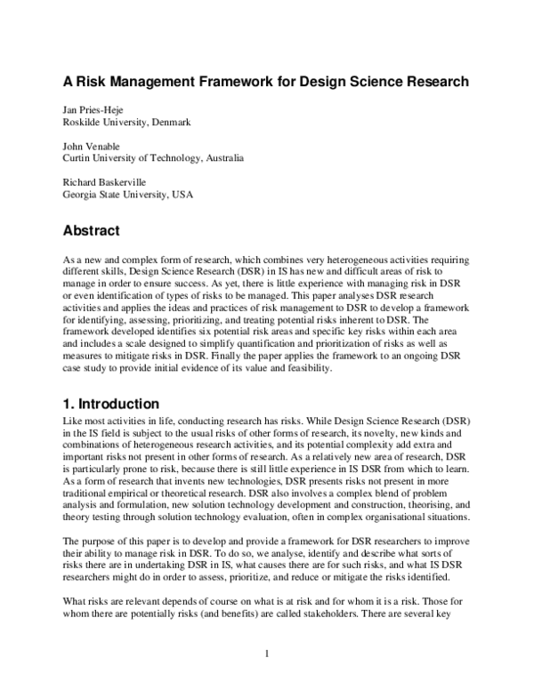 (PDF) A Risk Management Framework for Design Science Research