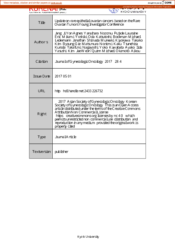 (PDF) Update on rare epithelial ovarian cancers: based on the Rare ...