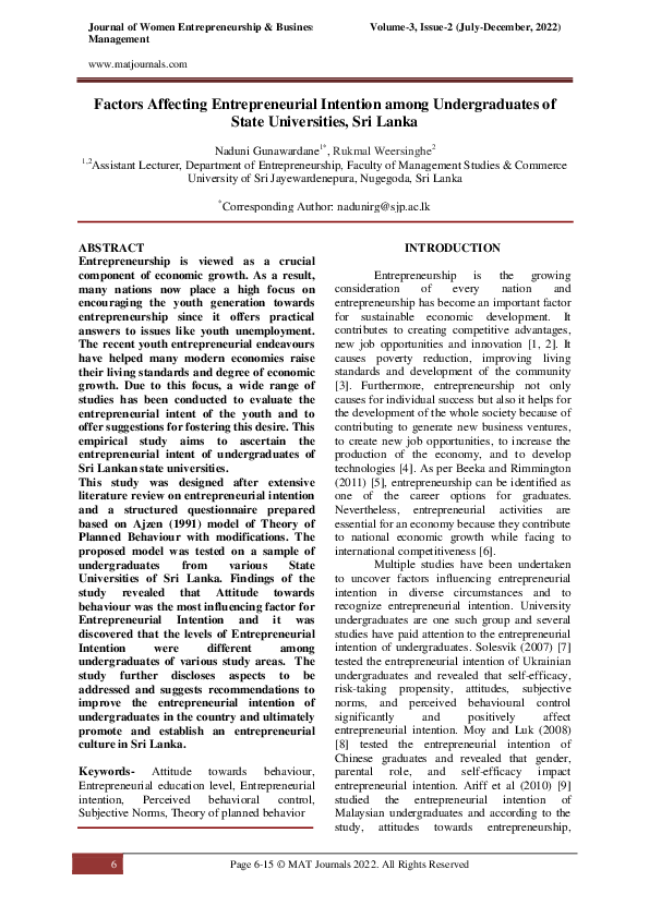 (PDF) Factors Affecting Entrepreneurial Intention among Undergraduates ...