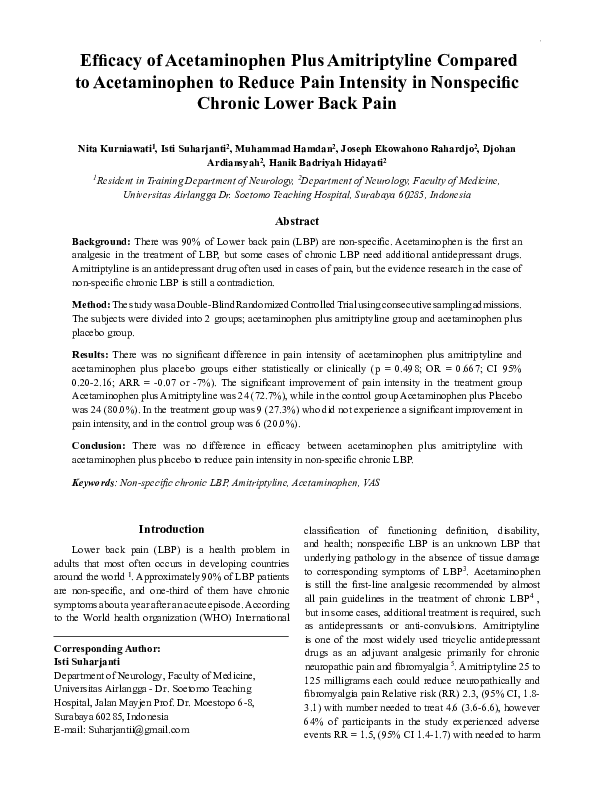 (PDF) Efficacy of Acetaminophen Plus Amitriptyline Compared to ...