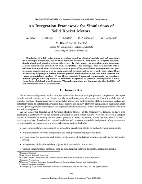 (PDF) An Integration Framework for Simulations of Solid Rocket Motors