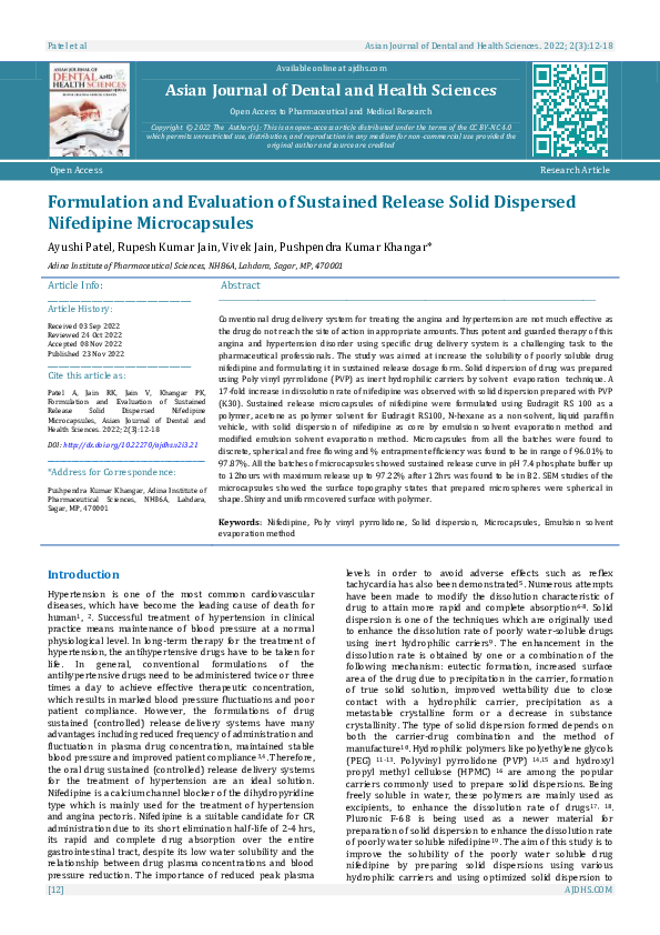 (PDF) Formulation and Evaluation of Sustained Release Matrix Tablet of ...