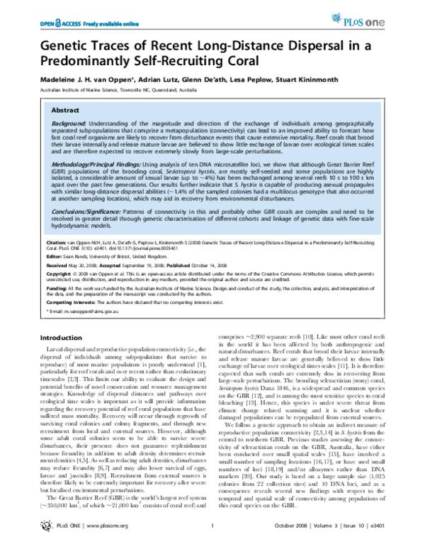 (PDF) Genetic Traces of Recent Long-Distance Dispersal in a ...