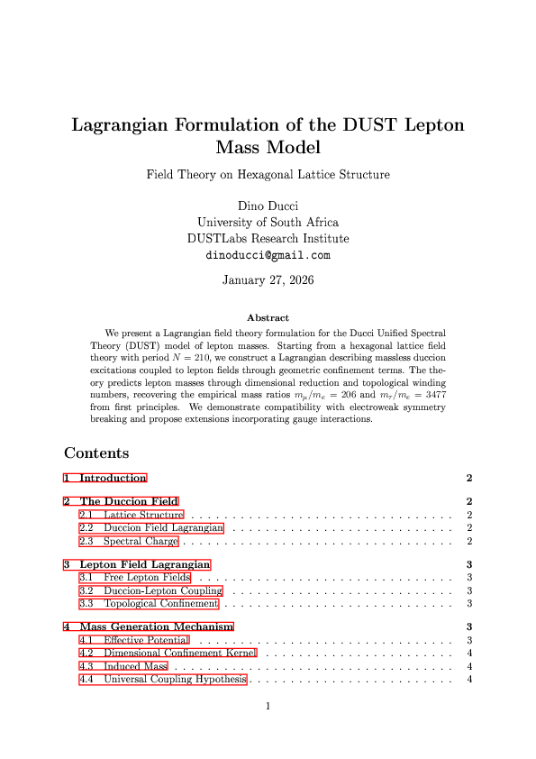 (PDF) Lagrangian Formulation of the DUST Lepton Mass Model Field Theory ...
