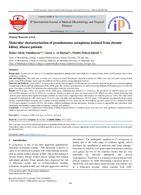 (PDF) Molecular characterization of pseudomonas aeruginosa isolated ...