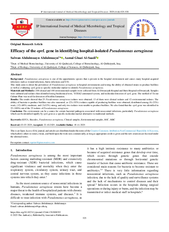 (PDF) Efficacy of the oprL gene in identifying hospital-isolated ...