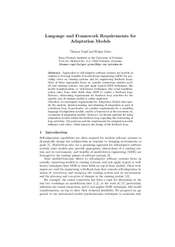 (PDF) Language And Framework Requirements For Adaptation Models