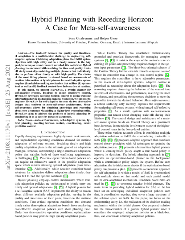 (PDF) Hybrid Planning with Receding Horizon: A Case for Meta-self-awareness