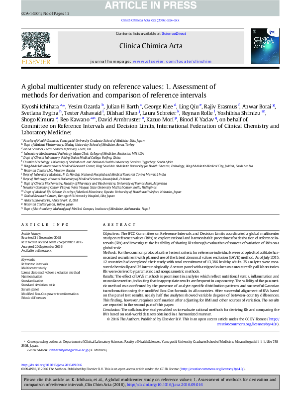 (PDF) A global multicenter study on reference values: 1. Assessment of ...