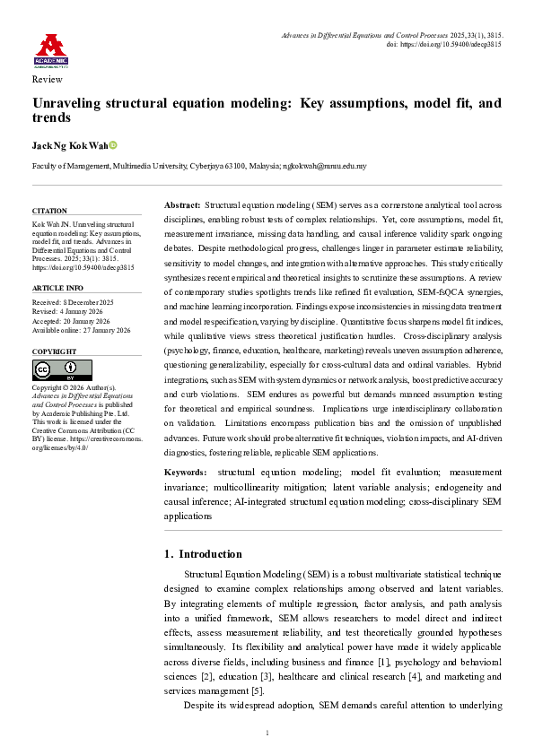 (PDF) Unraveling structural equation modeling: Key assumptions, model ...