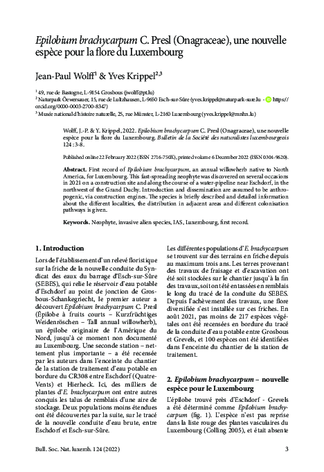 (PDF) Epilobium brachycarpum C. Presl (Onagraceae), une nouvelle espèce ...