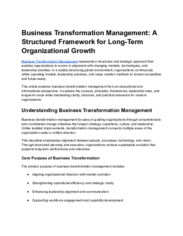 (PDF) Business Transformation Management: A Structured Framework for ...