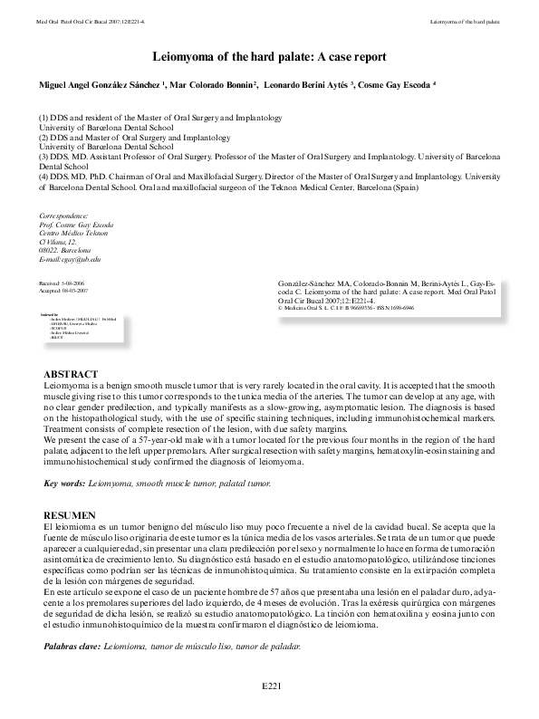 (PDF) Leiomyoma of the hard palate: a case report