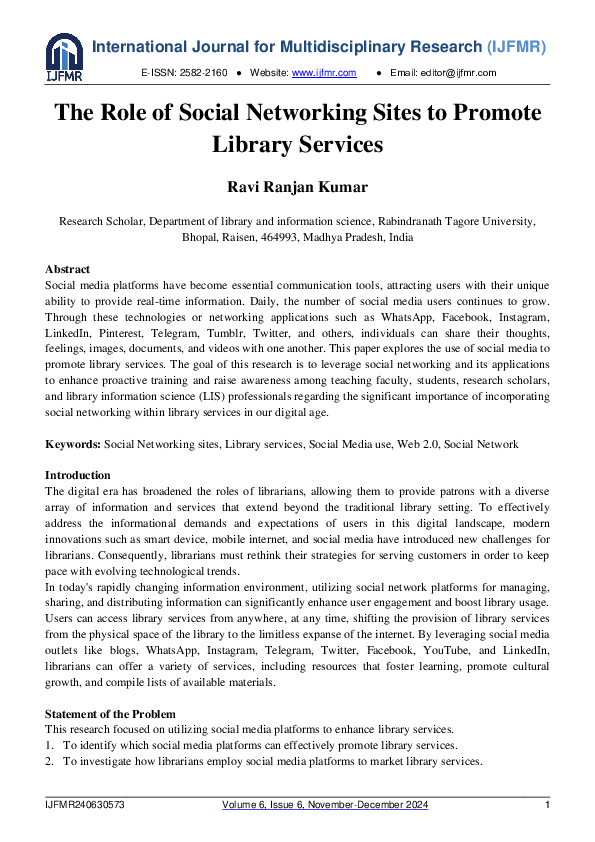 (PDF) The Role of Social Networking Sites to Promote Library Services