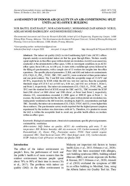 (PDF) Assessment of Indoor Air Quality in an Air-Conditioning Split ...