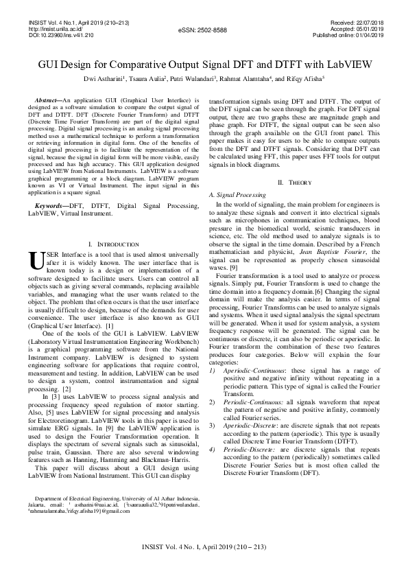 (PDF) GUI Design for Comparative Output Signal DFT and DTFT with LabVIEW