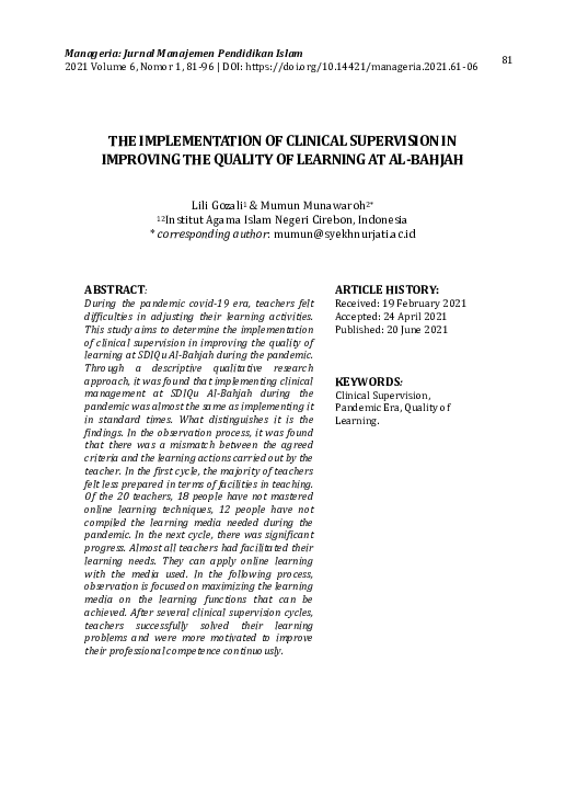 (PDF) The Implementation of Clinical Supervision in Improving the ...