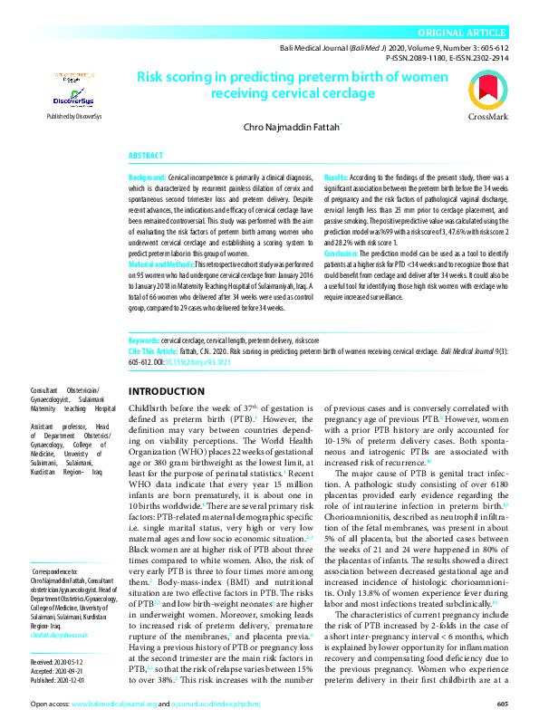 (PDF) Risk scoring in predicting preterm birth of women receiving ...